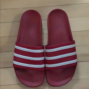 Red adidas slides